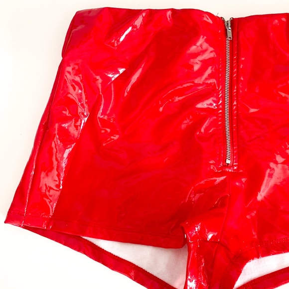 Fashion Nova Pants - High Waist Red Latex Shorts